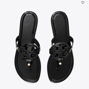 Tory Burch Black Leather Sandals with Medallion